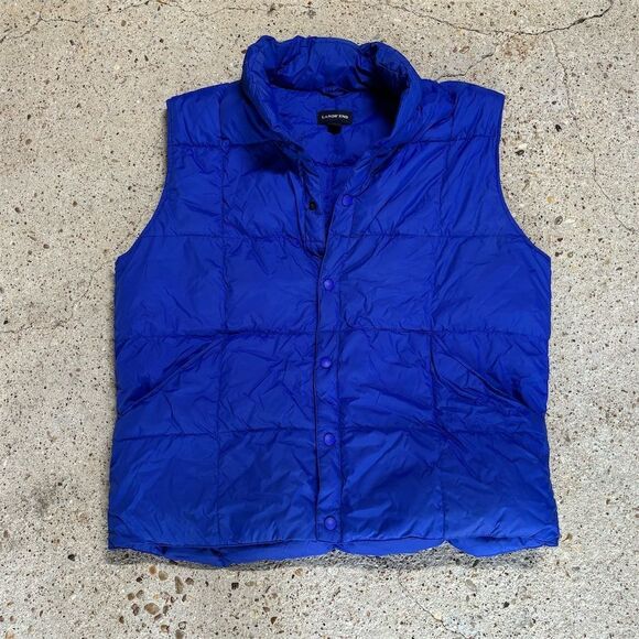 Vtg Lands' End Men's Blue Puffer Vest Size L Snap Closure Mock Neck goose down - Picture 1 of 6